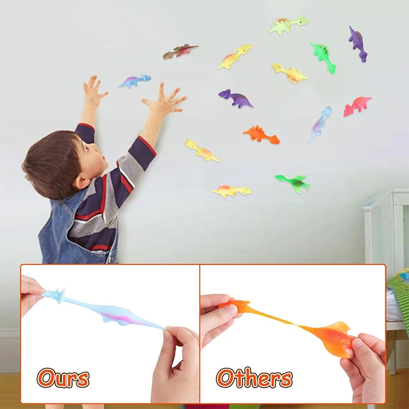 20PCS Slingshot Dinosaur Finger Toys Mini Rubber Dino Finger Flying Launch Stretchy Toy Kids Party Birthday Favors Gifts