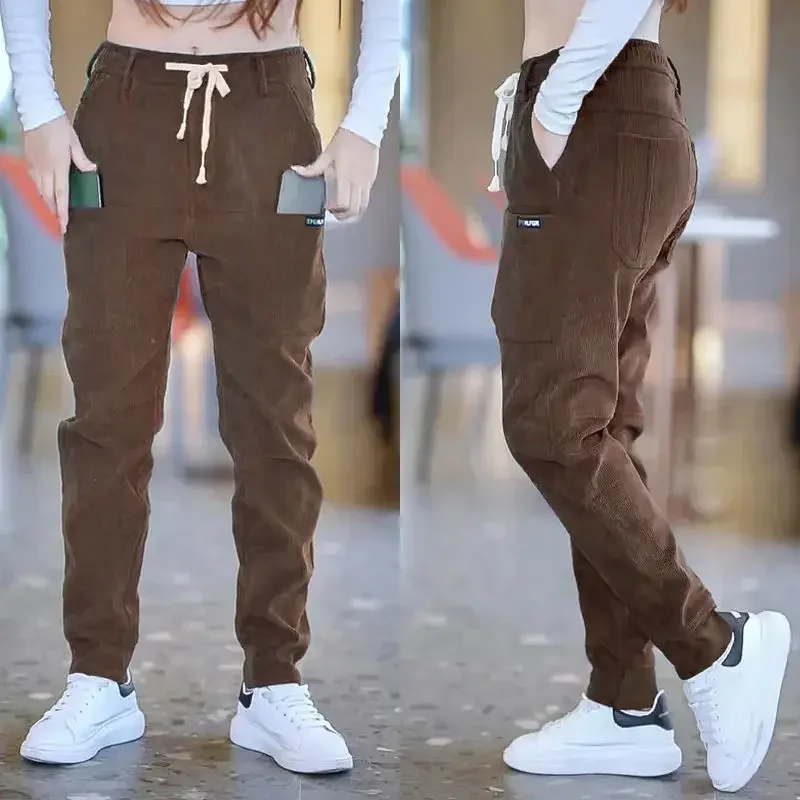 

Брюки мужские вельветовые с карманами, повседневные зауженные штаны в Корейском стиле, в стиле Харадзюку, Y2k, летние