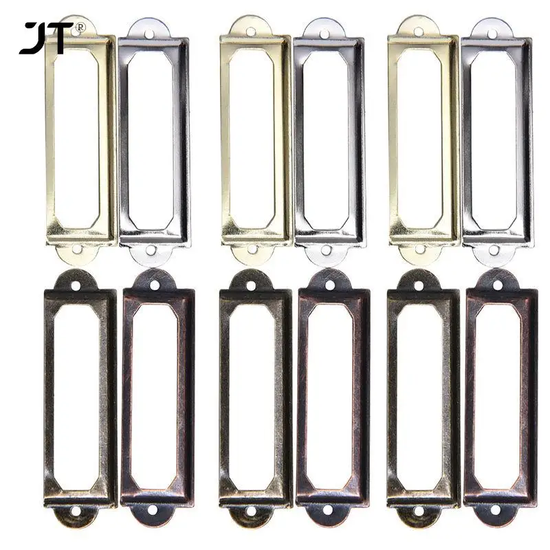 10Pcs Label Holder Metal Furniture Cabinet Drawer Box Case Bin Pull Frame Handle File Name Card Holder Iron Label Holders