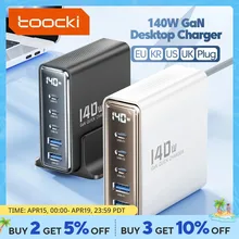 Toocki 140W GaN USB Charger 5in1 Desktop Fast Charge USB Type C Charger LED Display Charger For iPhone Xiaomi Smartphone Laptop