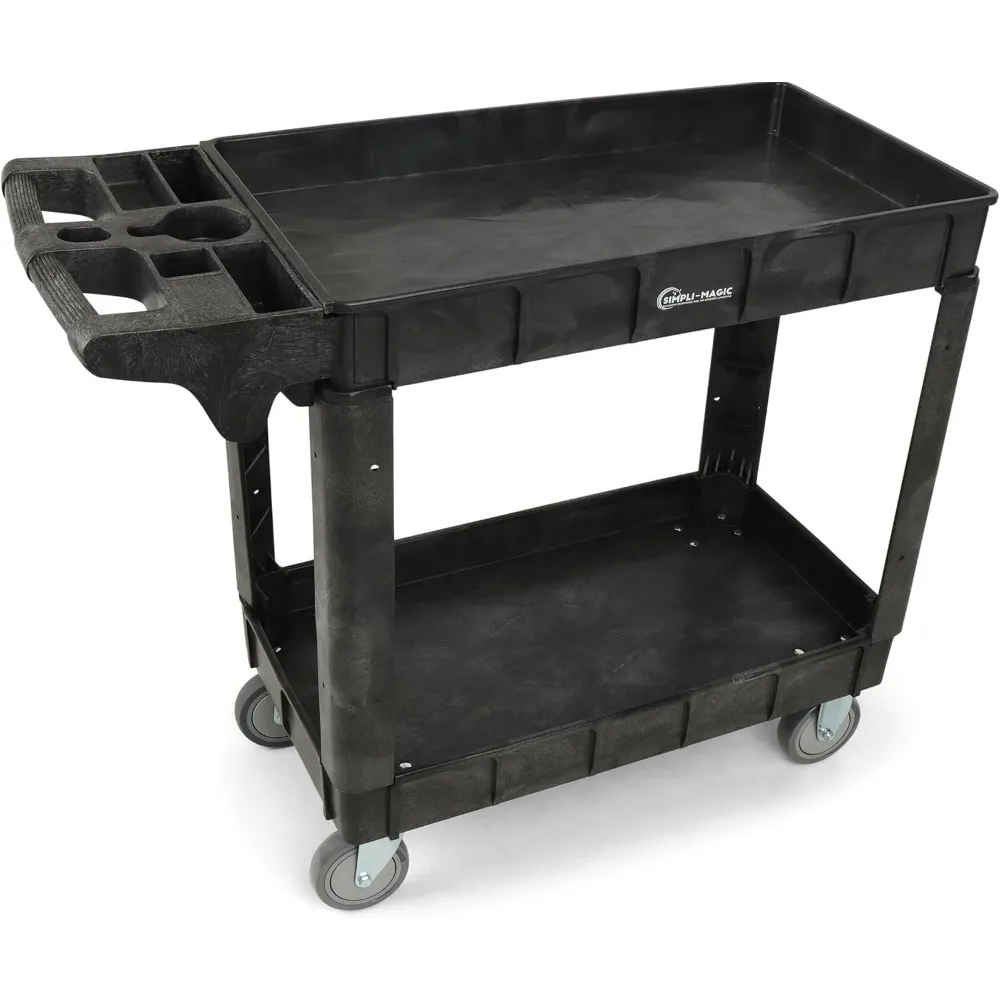 Rolling Utility Cart on Wheels Heavy Duty with Ergonomic Handle Deep Shelfs for Garage