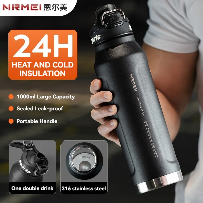 Thermos Water Bottle Stainless Steel Vacuum Flasks Keep Cold Hot Water Coffee bottles Portable Sport Gym Kettles With Straw 1L Insulated Water Bottle