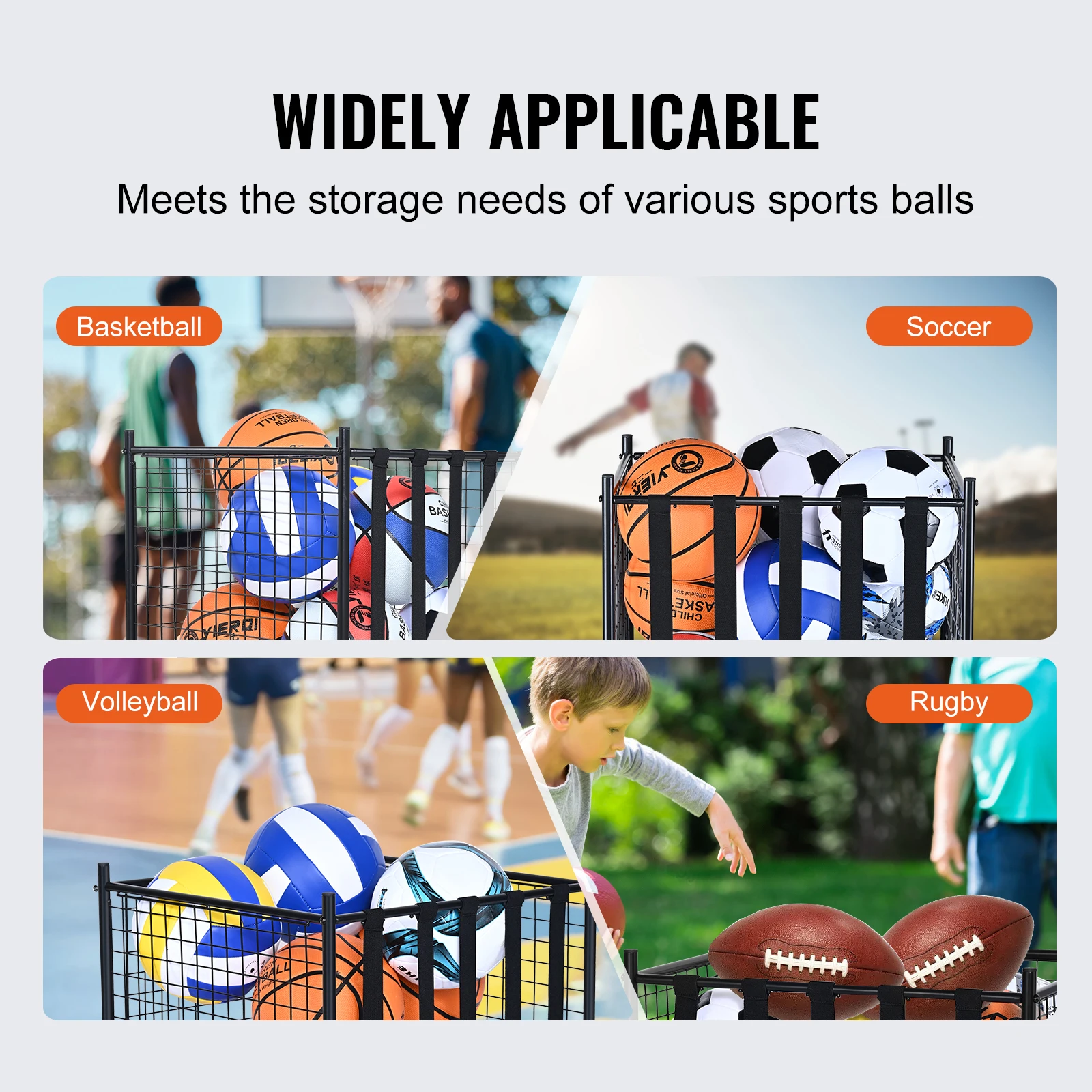 Steel Sports Ball Storage Cart for Indoor Outdoor Use
