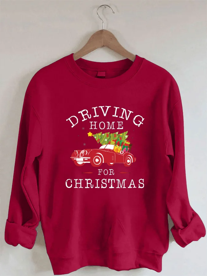 Christmas Car Print Crew Neck Long Sleeve Sweatshirt Casual Pullover Sport Long Sleeve Hooded Pullovers y2k Clothing