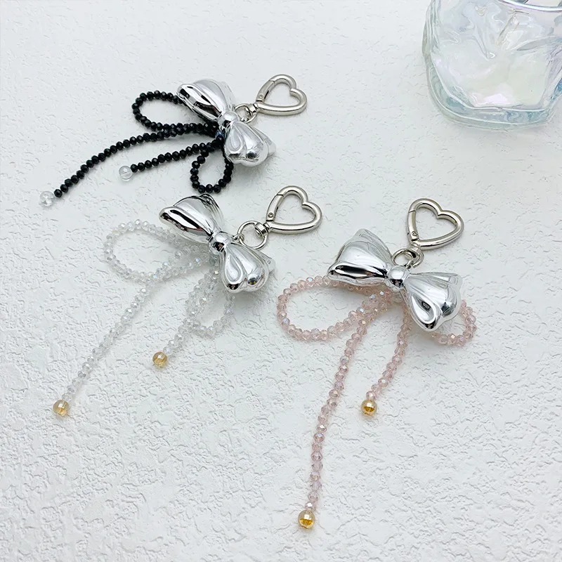 Asymmetrical Crystal Bow Keychain - Metal Beaded Phone Pendant & Bag Charm Accessory (Sparkling Gift)