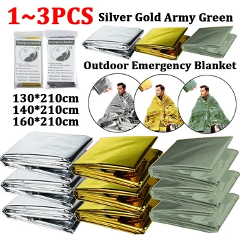 1-3PCS Outdoor Emergency Survival Blanket Waterproof First Aid Sliver Rescue Curtain Foil Thermal Military Blanket 130/140x210CM 1