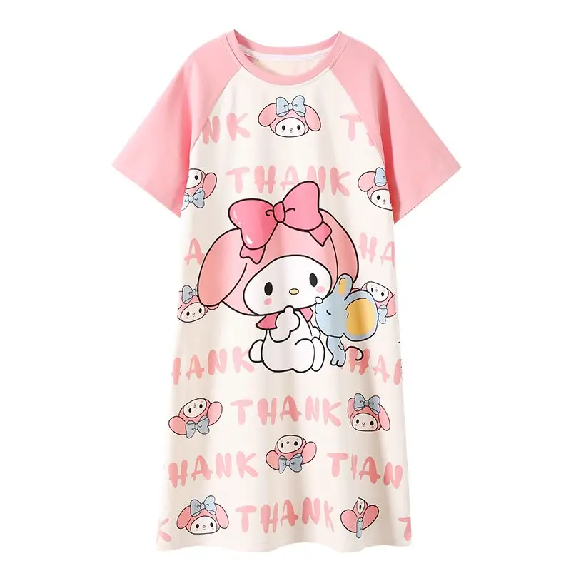 

Sanrio Kawaii Anime MyMelody Kuromi Short Sleeve Summer Sweet Cute Cartoon Casual Nightdress Babys Princess Clothes Gift for Kid