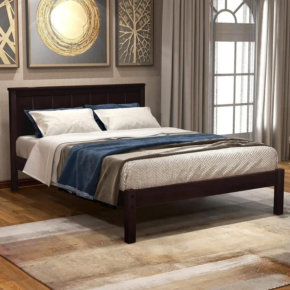 

Twin Size Platform Bed Frame with Headboard,Wood Slat Support,No Box Spring Needed,Espresso