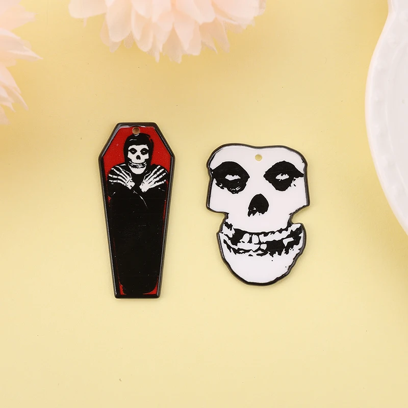 10 Pcs Halloween Coffin Charms Two Side Print Acrylic  Jewlery Findings For Necklace Diy Making