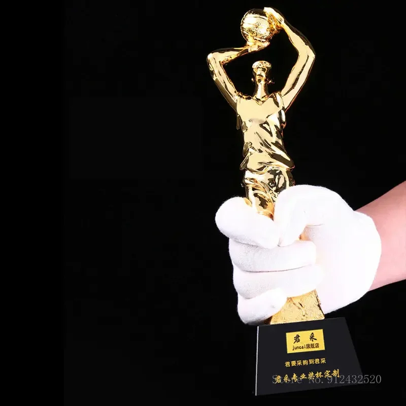 Customized Sport Resin Trophy, Basketball, Volleyball, Badminton, Marathon Golf, Table Tennis, High-Grade, Crystal Base, 1Pc