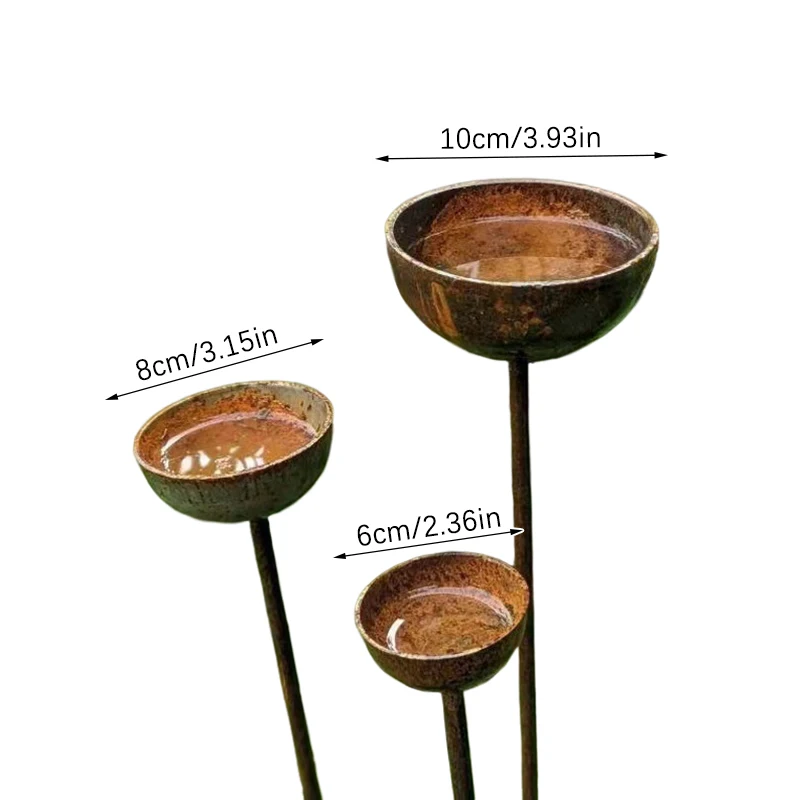 Rain Collectors Rusty Bird Feeder Set Of 3 For Outdoor Garden Decoration Insect Watering Station Bird Feeder Decoration