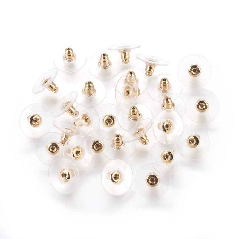 20pc 304 Stainless Steel Ear Nuts Bullet Clutch Earring Backs with Pad for Stablizing Heavy Post Earrings with Plastic Golden