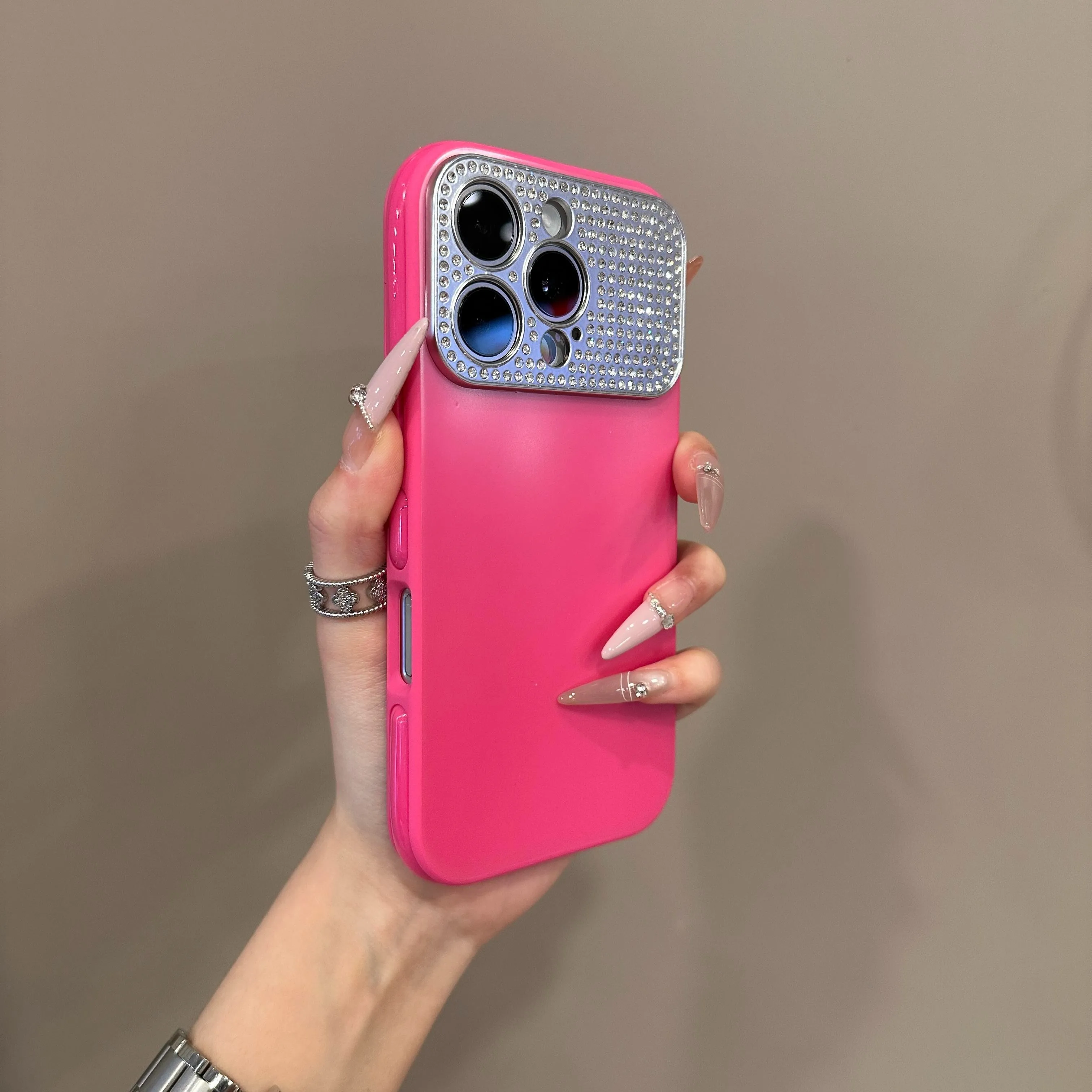 Glamorous Glitter Shockproof Camera Protection Case with Diamond Accents - Candy Color Bumper