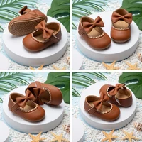 Baby Girl Casual Shoes Infant Toddler Bowknot Non-Slip Rubber Soft-Sole Flat Pu First Walker Newborn Bow Decor Mary Janes Shoes 3