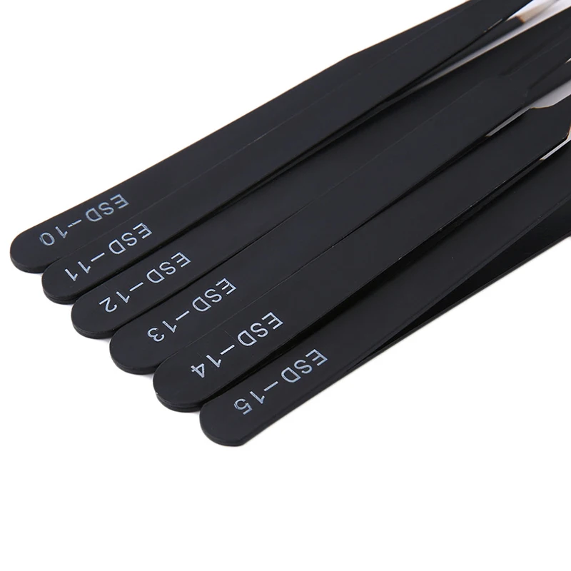 Precision tweezers 6PCS ESD anti-static stainless steel for electronics repair soldering craft