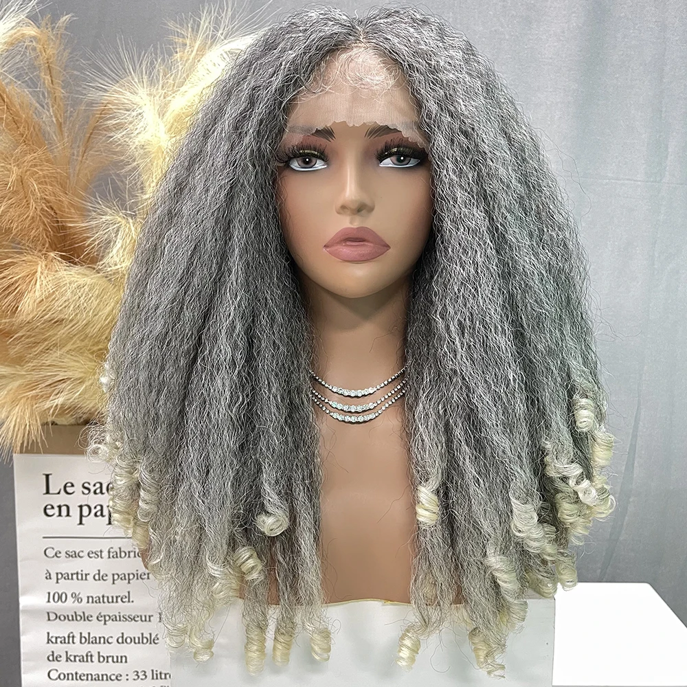 

SOKU Synthetic Lace Wig Highlight Grey Color 20in Bouncy Curly Trendy T Part Pre-plucked Wigs for Afro Black Women Daily Use