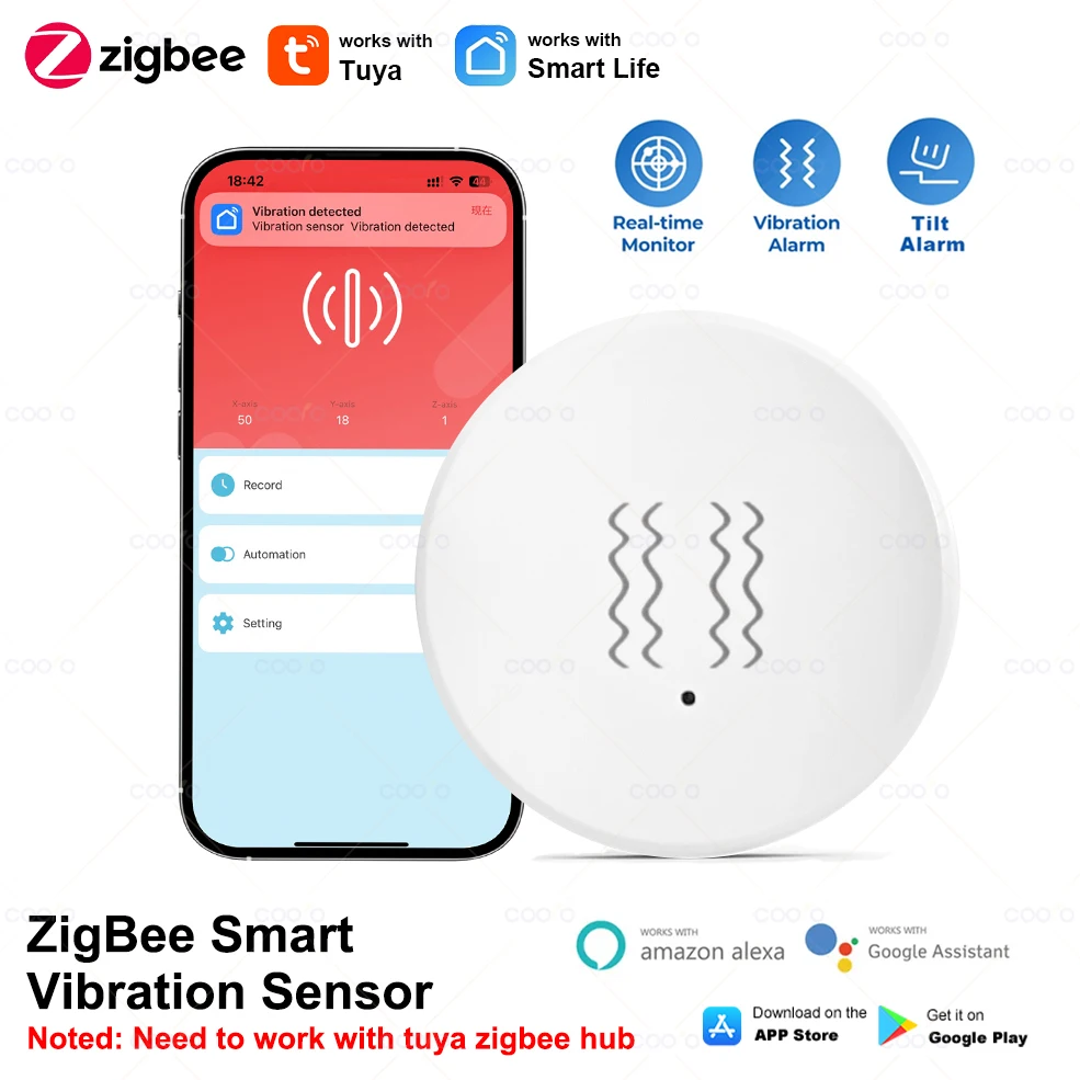 Tuya Zigbee Smart Vibration Sensor Detection Tilt XYZ Axis Sensor SmartLife App Notification Real-Time Motion Shock Alarm Record motion sensor motion sensor switch