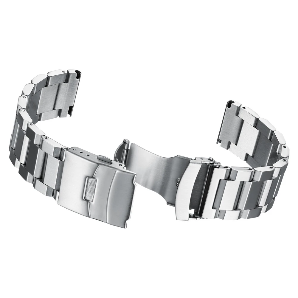 Men Fashion Stainless Steel Watch Strap Accessories Classic Folding clasp 22mm Sliver Solid Metal Bracelet Fashion diving strap