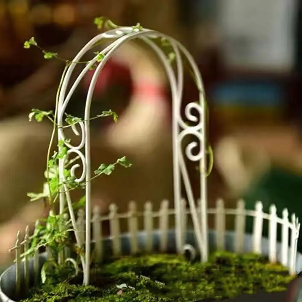 White Miniature Iron Arch 30*14cm Fairy Garden Decoration Dollhouse Plant Trellis DollHouse Ornaments Scene Models Miniatures