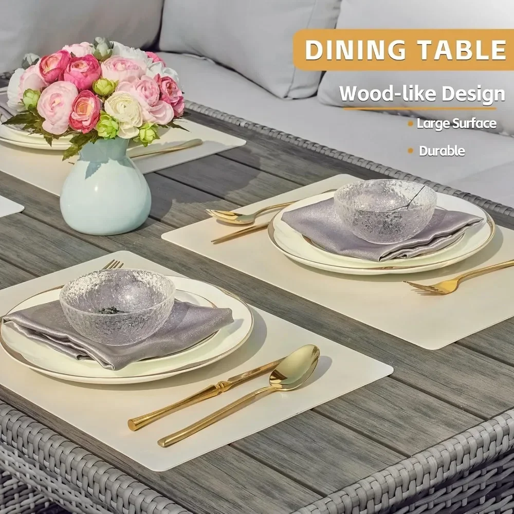 7 Pieces Outdoor Patio Furniture with Dining Table&Chair, All Weather Wicker Conversation Set with,Grey Garden Sofas