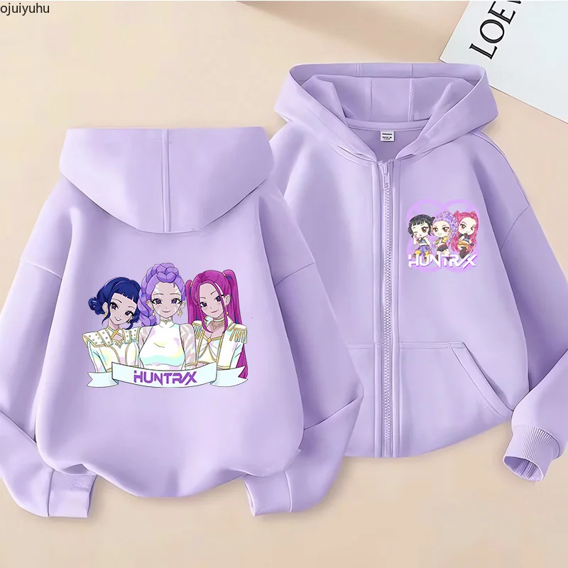 KPop Demon Hunters Huntrix Ramyeon Ropa Abrigos De Invierno Prendas De Vestir Exteriores Para Niñas Sudaderas Con Capucha Para Niños Cárdigan Chaqueta Con Cremallera Suéter Grueso Para Niños / Ropa De Niños