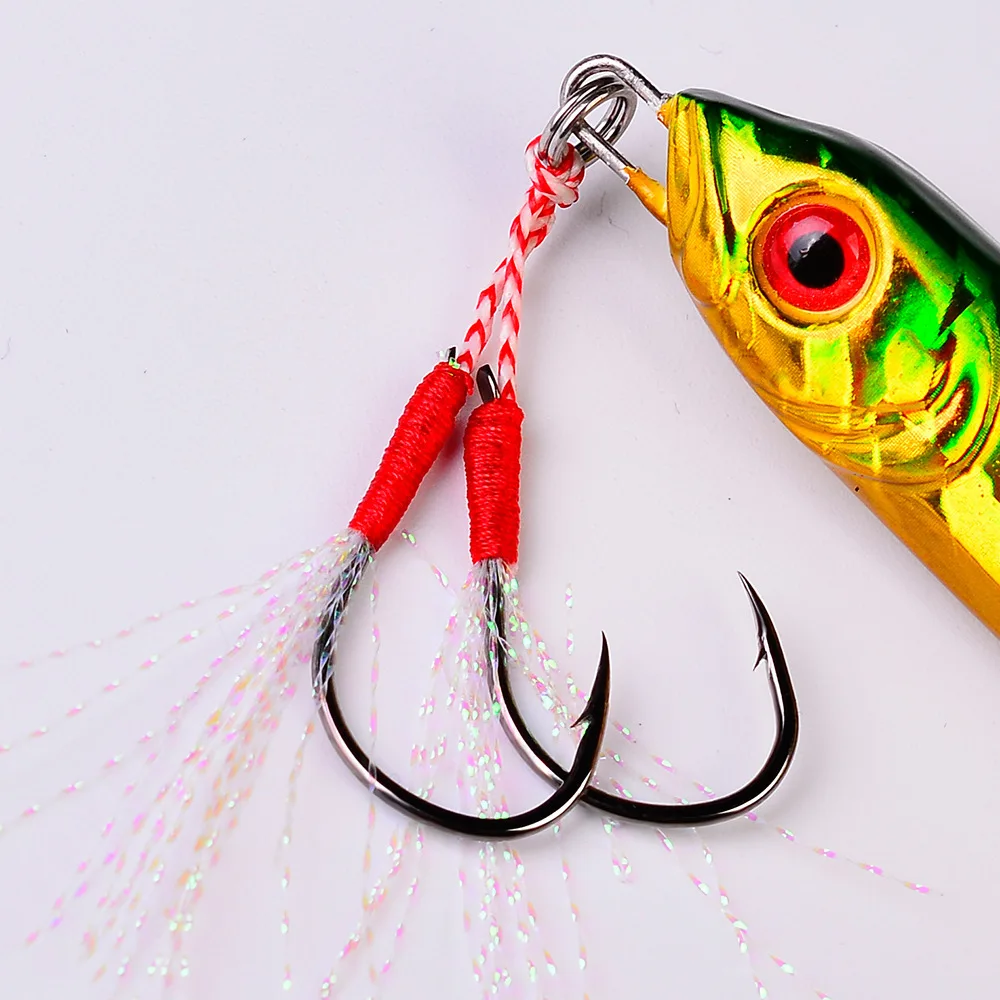 Fishing Hook Jig Double PairHooks Barbed Thread Feather Accessories 10pair/lot High Carbon Steel Fishing Lure Slow Jigging fishing hook