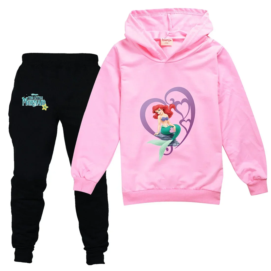 Casual Sportwear 2 Piece Baby Sets The Little Mermaid Girls Kids Tracksuit Hoodie Pants Suit Teen Children Outerwear Kid Clothes