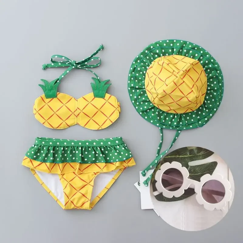 2023 Pineapple Print Long Sleeve Bodysuits Headband Bathing Suits Summer Toddler Kid Baby Girls Swimsuits Swimwear Beachwear