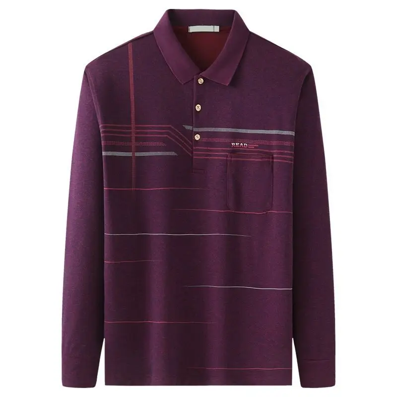 

Spring Autumn New POLO Collar Long Sleeve Polo Shirts Man Striped Button Patchwork Pullovers Pure Cotton All-match Y2K Tops