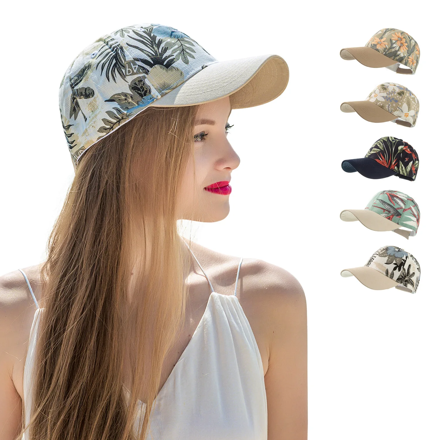 

Women Men Summer Bohemian Cotton Baseball Colorful Tropical Leaves Floral Printed Sunscreen Outdoor Beach Vacation Trucker 2023
