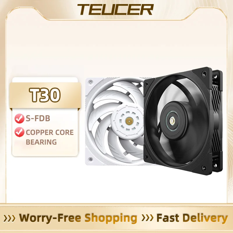 TEUCER T30 12cm ventilador con cubierta de alta velocidad gran volumen de aire PWM 2150RPM caja de ordenador sistema de refrigeración ventilador 120mm SFDB PC Gamer CPU Cooler