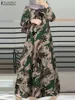 2024 ZANZEA Vintage Elegant Women Long Sleeve Muslim Dubai Dress Islamic Clothing Floral Printed Turkey Abaya Hijab Sundress