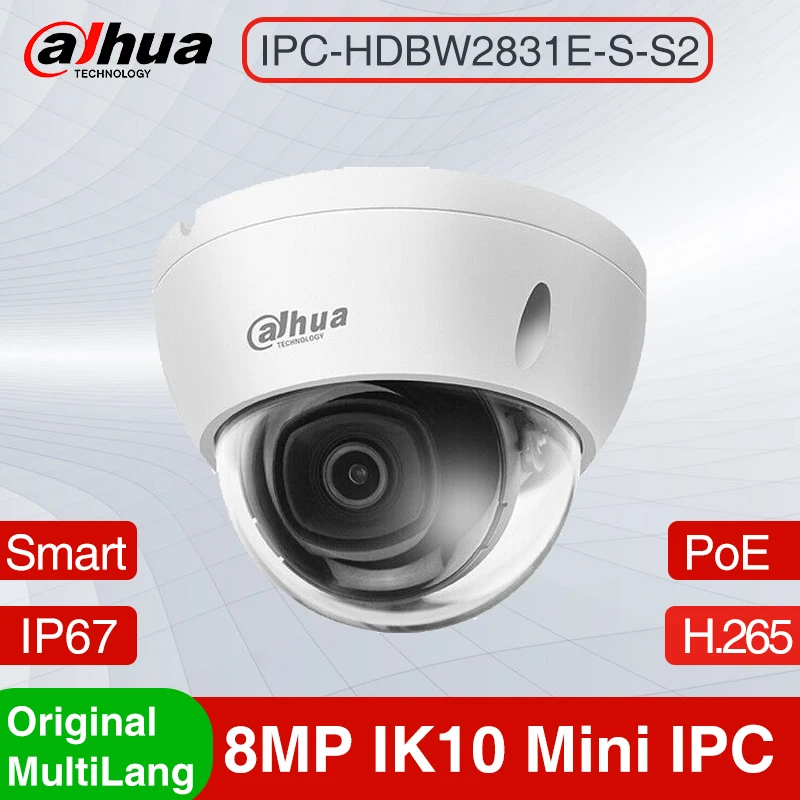 

Dahua IPC-HDBW2831E-S-S2 8MP H.265+ IP Camera Built-in SD Card Slot IP67 IR 30M IVS WDR IK10 POE Starlight Dome Network Camera