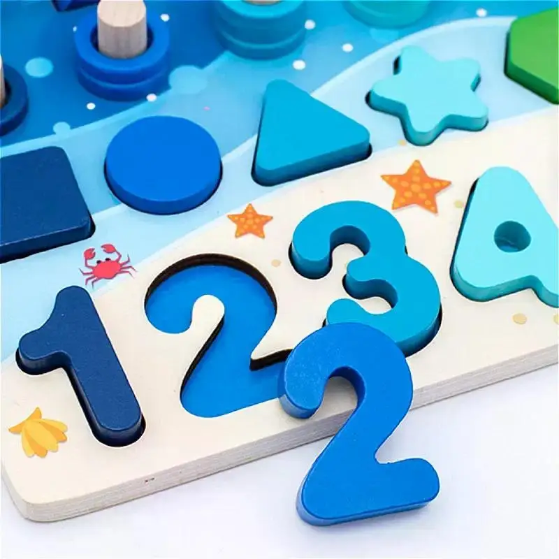 Kids Montessori Math Toys For Toddlers Educational Wooden Puzzle Fishing Toys Count Number Shape Matching Sorter Games Board Toy 3