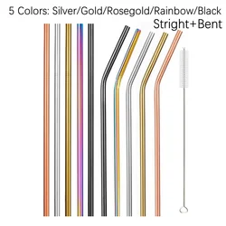 Eco-Friendly Stainless Steel Reusable Straw Set with Cleaning Brushes (5Color Mixed A)