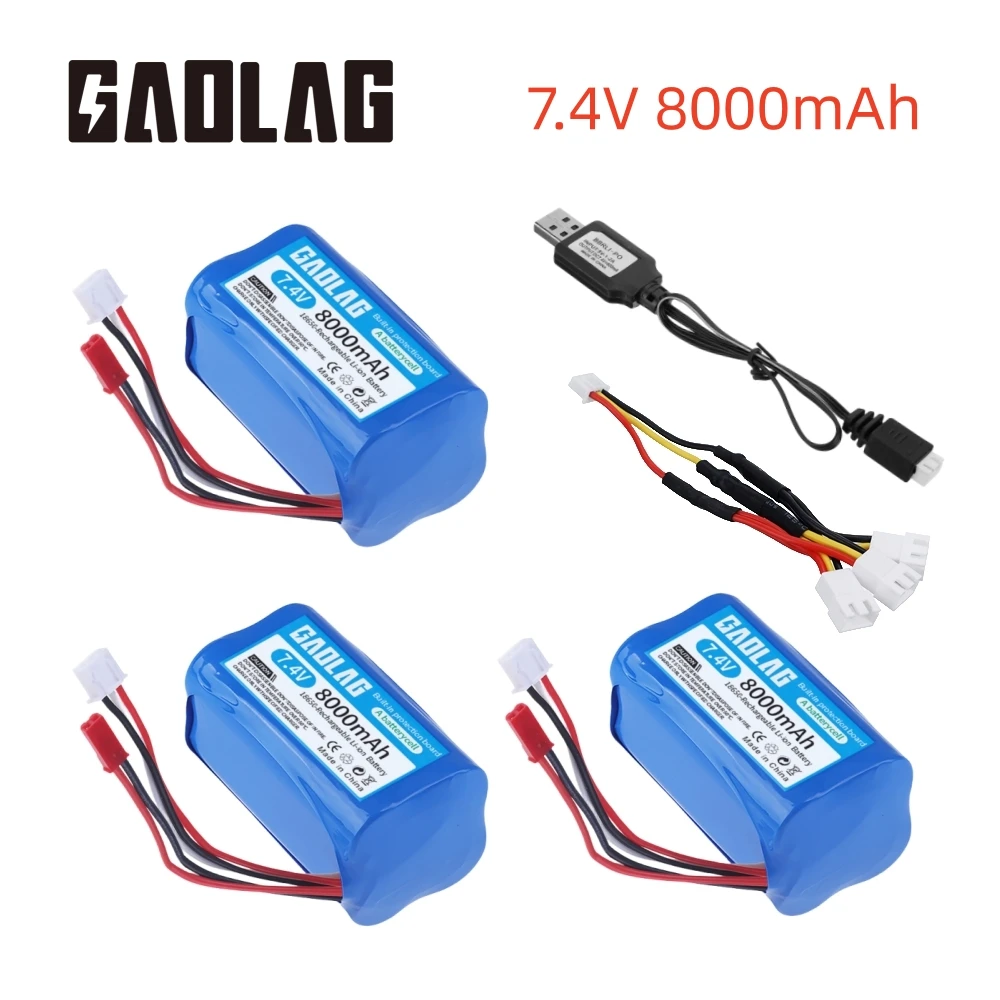 

7.4V 8000mAh Li-ion rechargable battery JST/USB charger forHuanQi 957/948/848B/827B/823/955/956/957/948 MJX F45/T55 RC Car