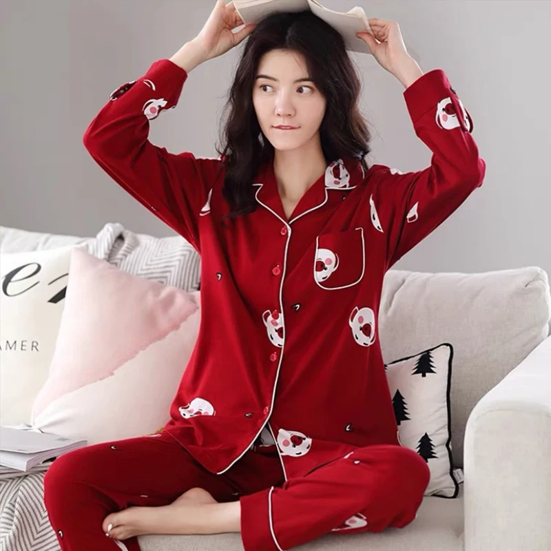 

Cotton Pajama For Women Winter Soild Pink Pijamas Feminino Warm Sleepwear White PJ Fashion Pure Cotton Pyjama Femme