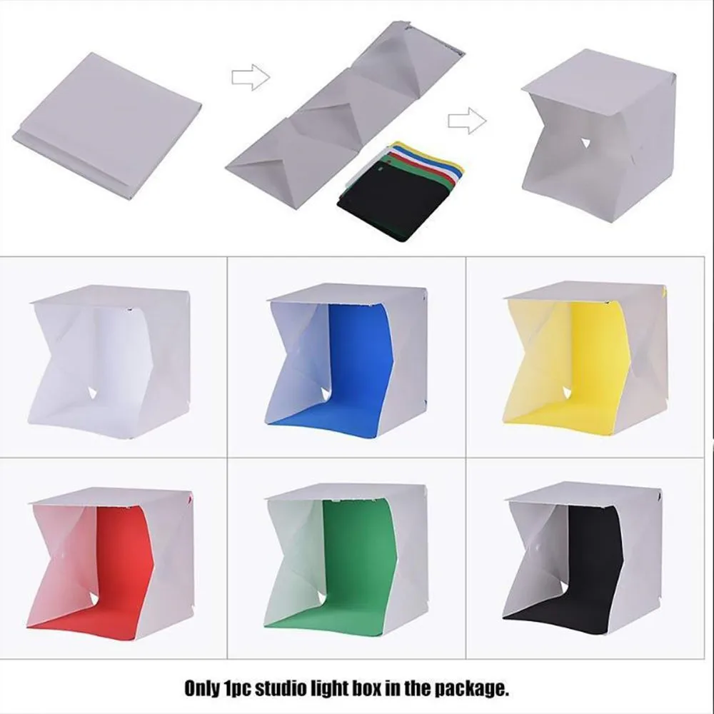 Mini Desktop Studio 20cm 5600k Double LED Lights Softbox Portable Folding Light Box Photo Props Six Colors Background Cloth