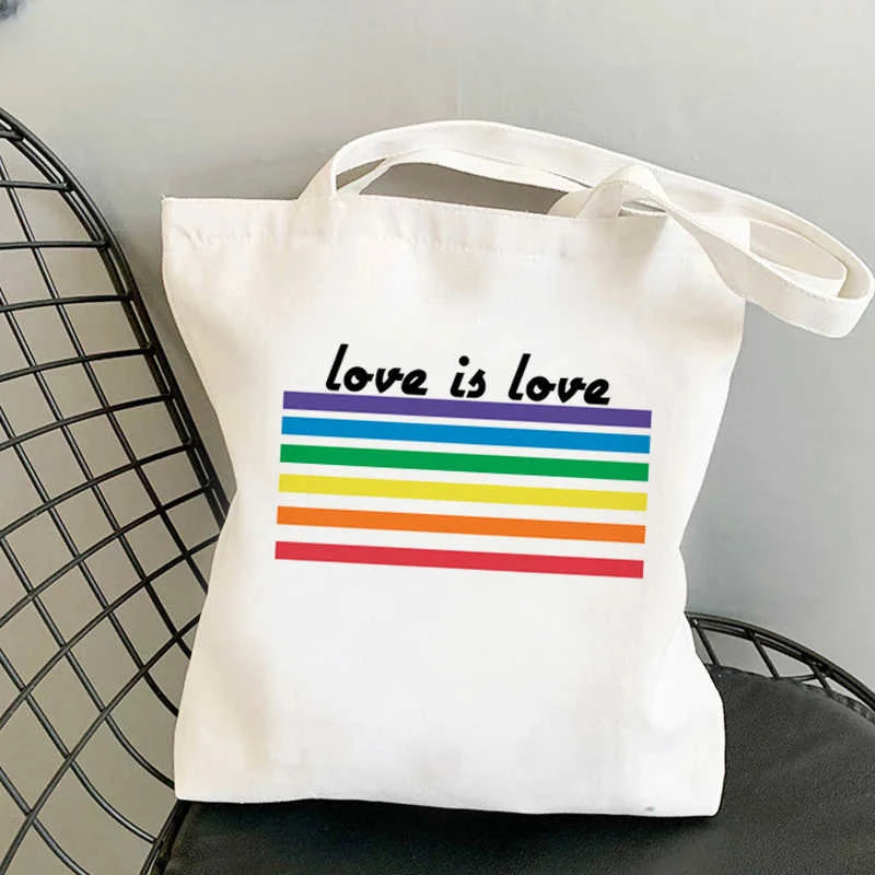 Tote Bag Lgbt Pride Rainbow Shopping Bag Eco Shopping Tote Bolsa Canvas Grocery Bag Reciclaje Woven Sac Cabas Custom