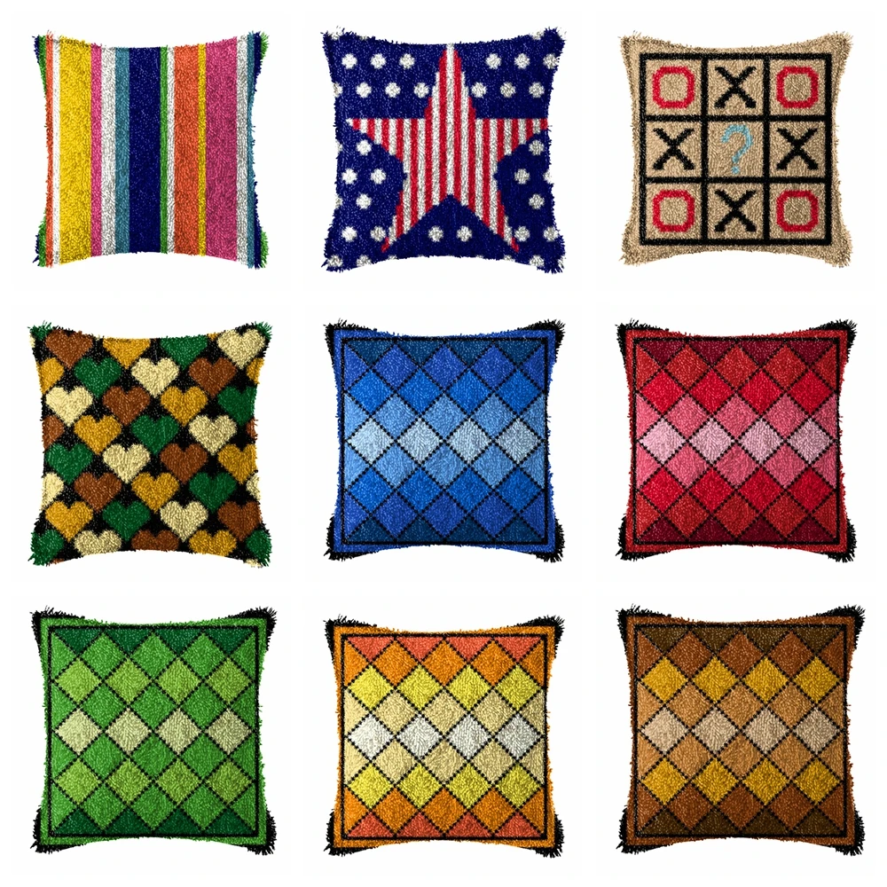 

Plaid 3D Segment Embroidery Pillow Wool Cross Stitch Carpet Embroidery DIY Pillow knooppakket Strips Series Latch Hook Rug Kits