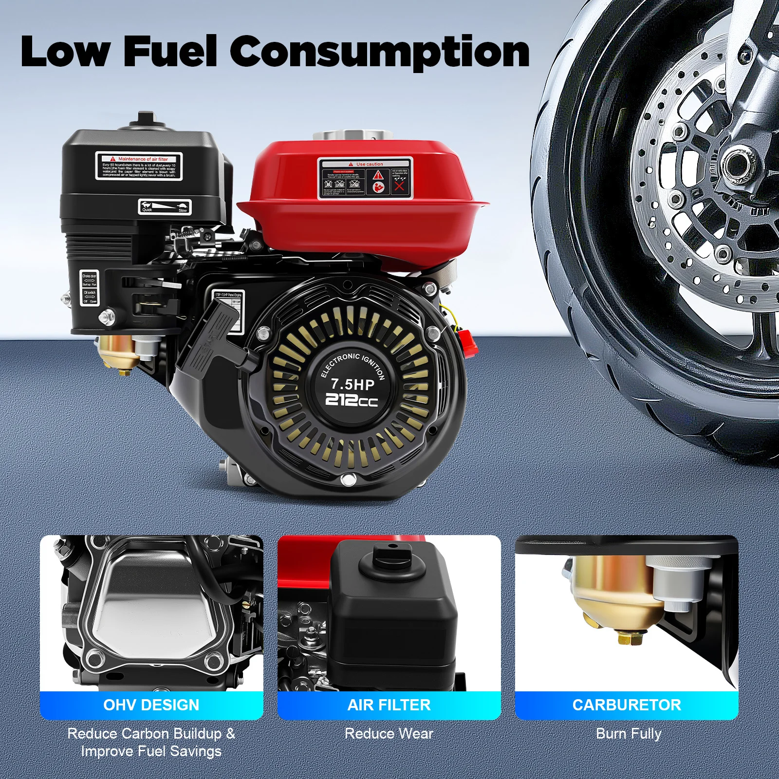 170F 7,5 PS 4-Takt-Benzinmotor 4kW 3600 U/min Luftgekühlt Schwarzer Benzinmotor für Landwirtschaftsmaschinen – Detail 2