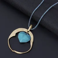 Amorcome Bohemian Geometric Circle Blue Heart Pendant Necklace for Women Girls Vinatage Braided Rope Chain Necklace Mothers Gift
