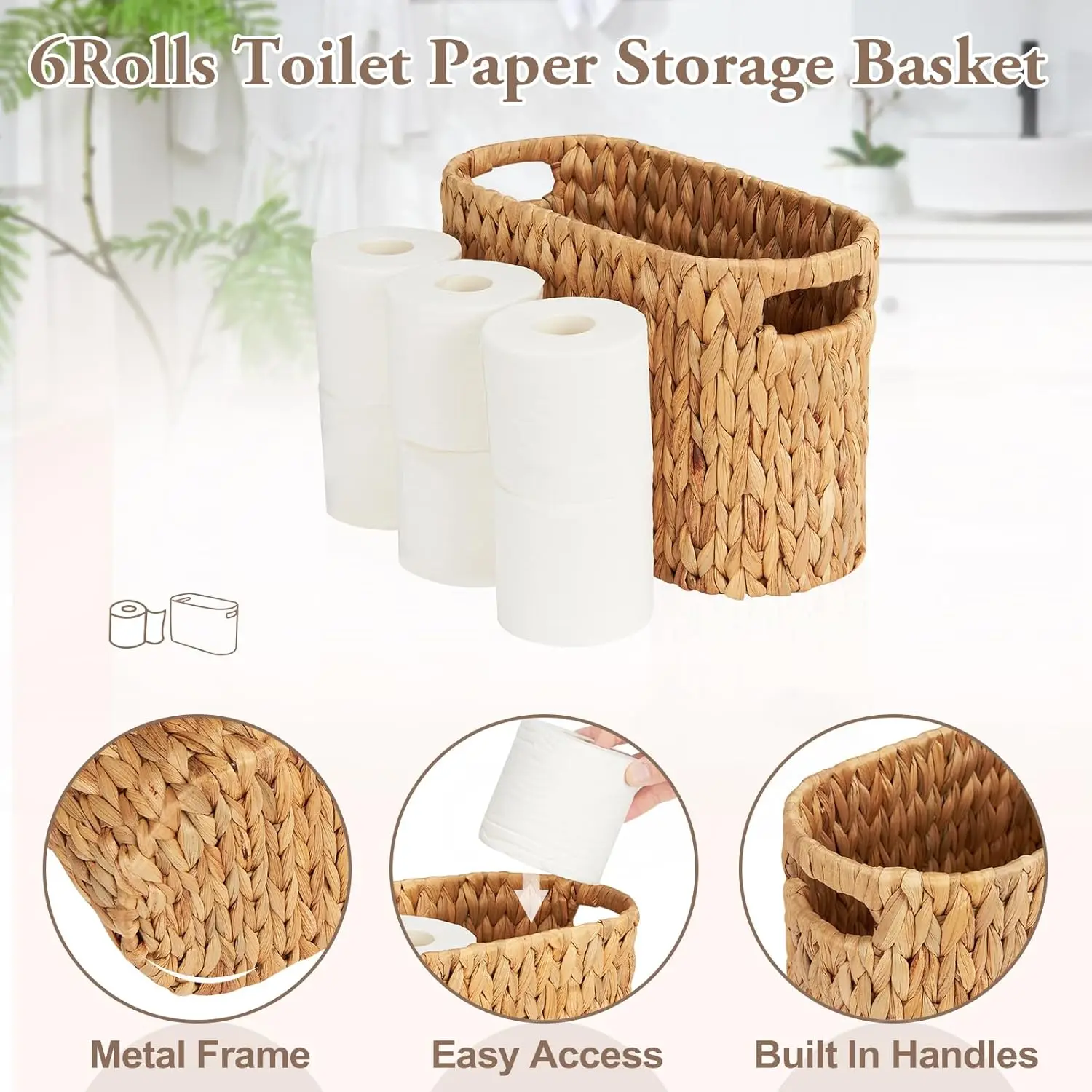 Wicker Toilet Paper Holder Stand, Wicker Toilet Paper Storage Basket for Bathroom, Natural Water Hyacinth Storage Baskets 5