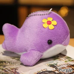 Dolphin Plush Toy with Flower Key Chain - Cute Ocean Gift (PURPLE)
