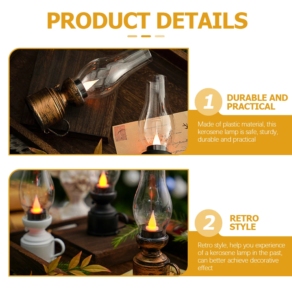 Oil Lamp Retro Flameless LED Rustic Kerosene Lantern Lamp Plastic Retro Oil Lamp Rustic Kerosene Lantern Lamp multiuse Oil - Image 6
