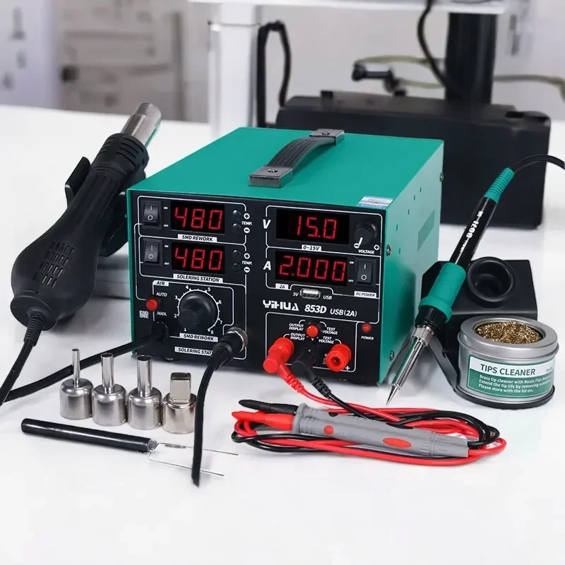 YIHUA 853D 2A 3 in 1 Digital Welding Machines Hot Air Gun Solder Iron Repair Soldering Station BGA Rework Heat Gun Desoldering 3