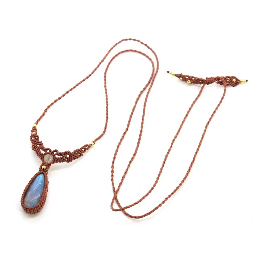 Handmade Rope Braided Macrame Crystal Stone Pendant Necklace For Women Natural Labradorite Weave Adjustable Necklace Jewellery 6