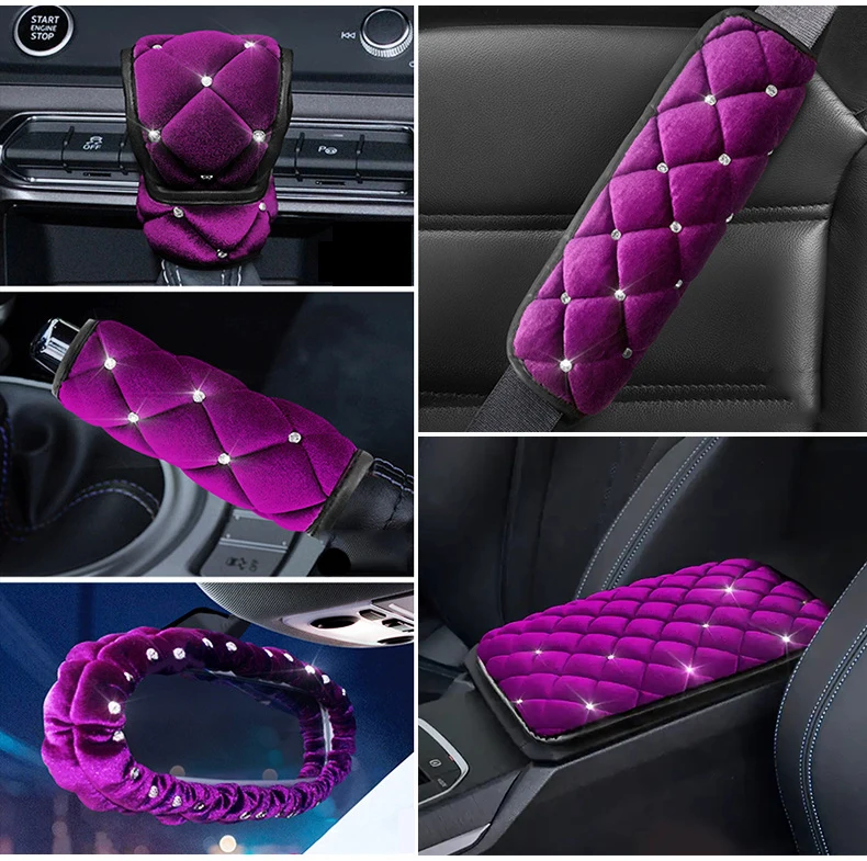 thumbnail image 2 of 2-Pack Bling Rhinestone Seat Belt Covers – Sparkling Crystal Shoulder Pads For Car, SUV, Truck (Pink) 2 of 12