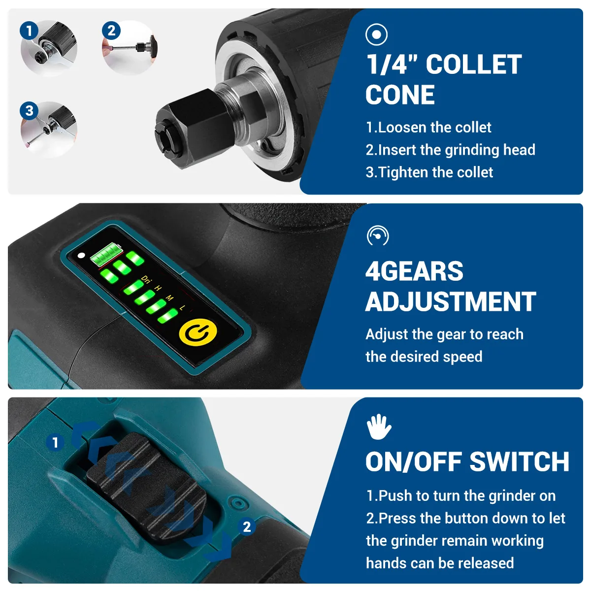 Drillpro Brushless Angle Grinder Cordless Electric Polishing Grinding Machine 35000RPM Die Grinder For Makita 18V Battery 3