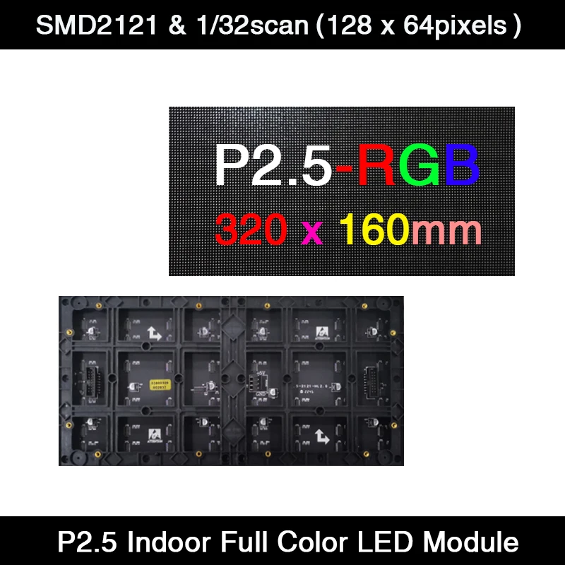 AiminRui P2.5 Indoor SMD LED Module / Panel 320x160mm Full Color Display 3in1 1/32 Scan SMD2121 HUB75E 128x64 Pixels Matrix RGB